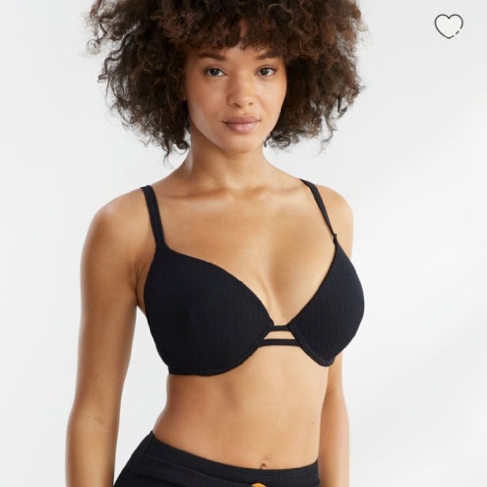 Bare Necessities Black Ribbed Push-Up Bikini Top